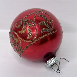 Vintage Shiny Brite 🎄 Red Glass Glitter Ball Christmas Tree Ornament Decoration